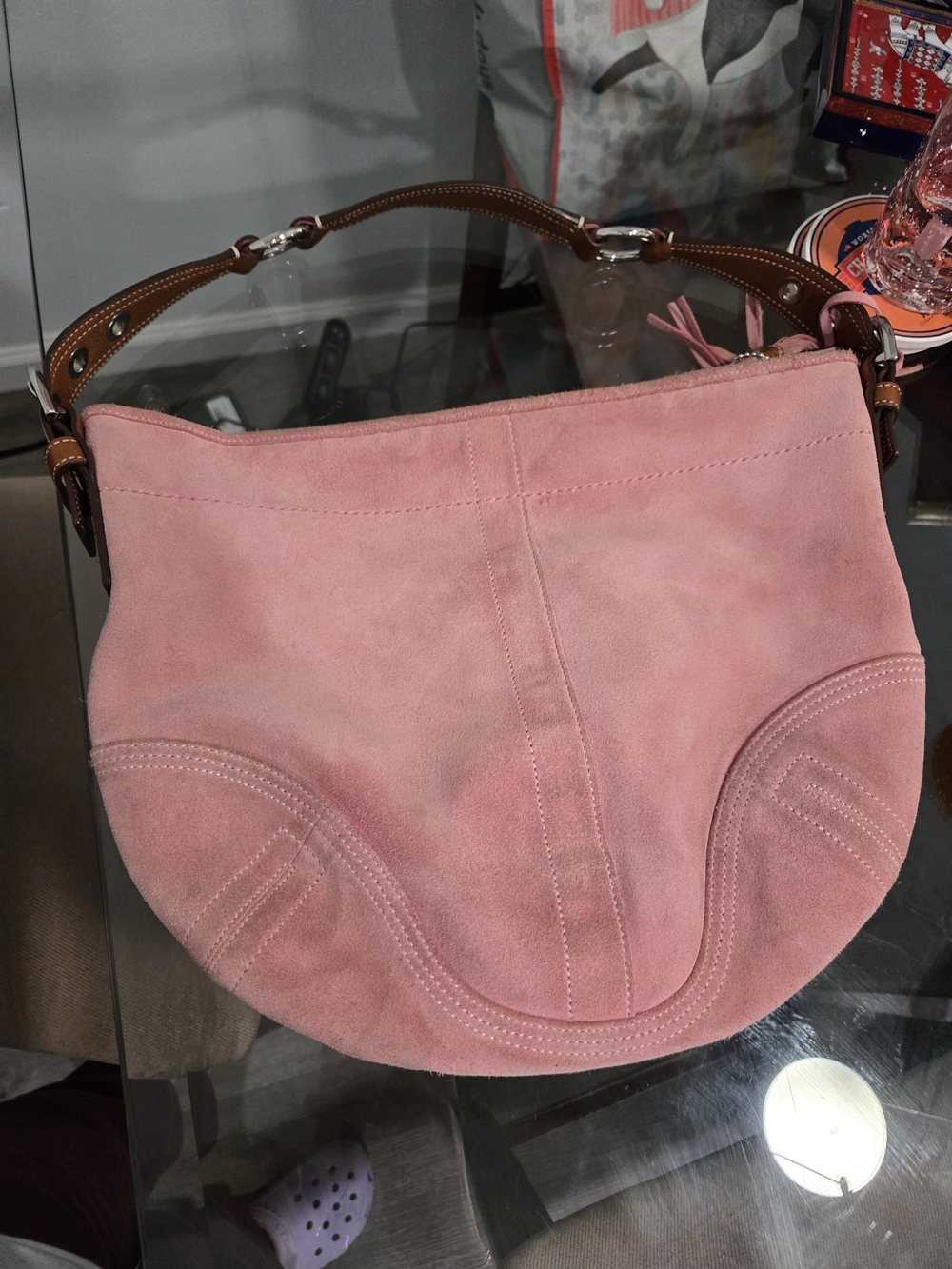 Vintage Y2K Coach Pink Suede Soho Hobo Shoulder Bag - Picture 3 of 17